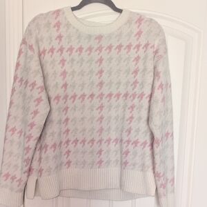 525 America Pink & Light Gray Houndstooth Crewneck Sweater